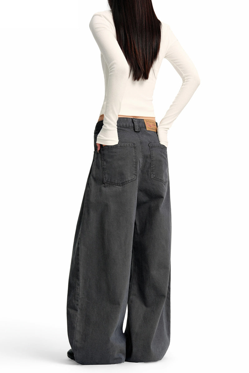 Front Pleat Wide Leg Jeans