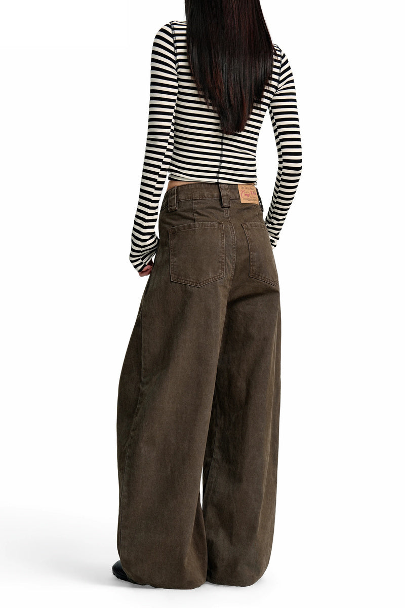 Front Pleat Wide Leg Jeans