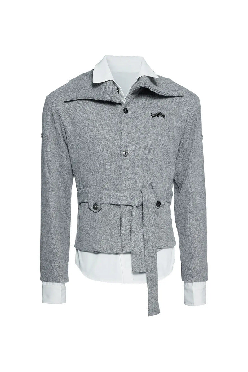 Belted Layered Knit Cardigan - Grey