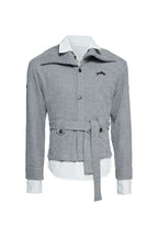 Belted Layered Knit Cardigan - Grey