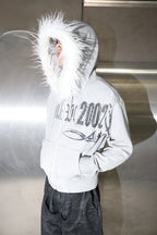 Studded Fur Trim Hoodie