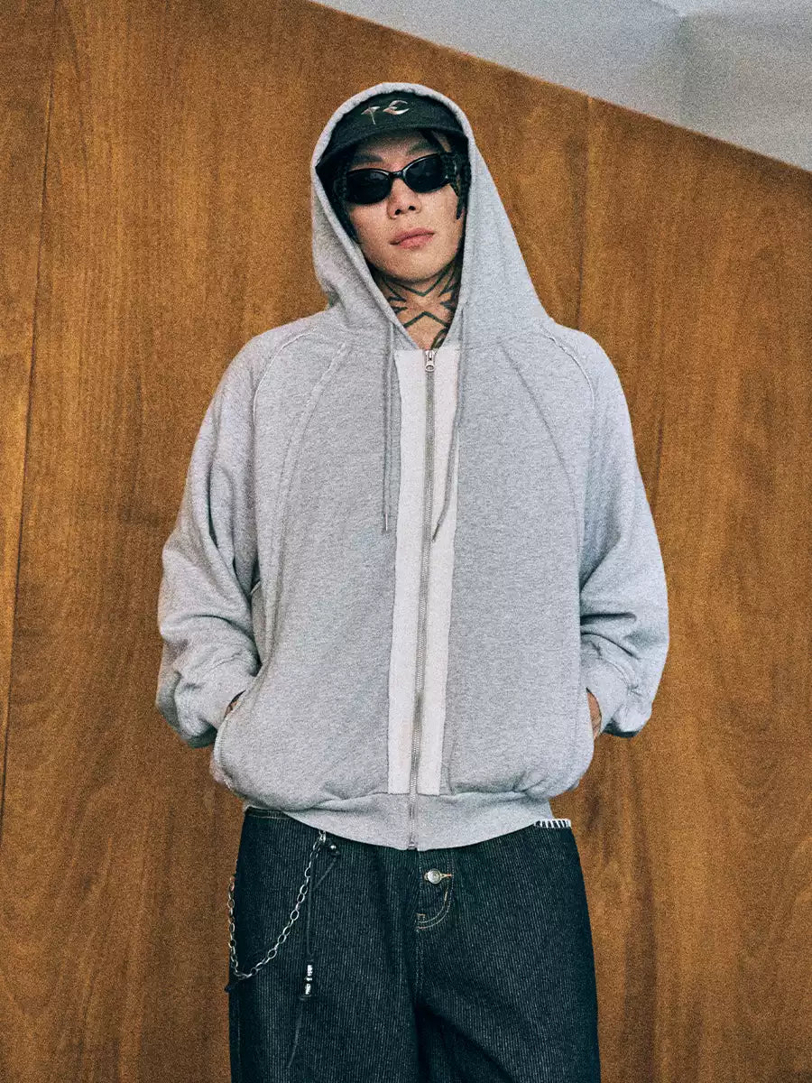 Glitter Panel Zip Hoodie — Grey, front model view