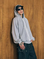 Glitter Panel Zip Hoodie — Grey, front model view