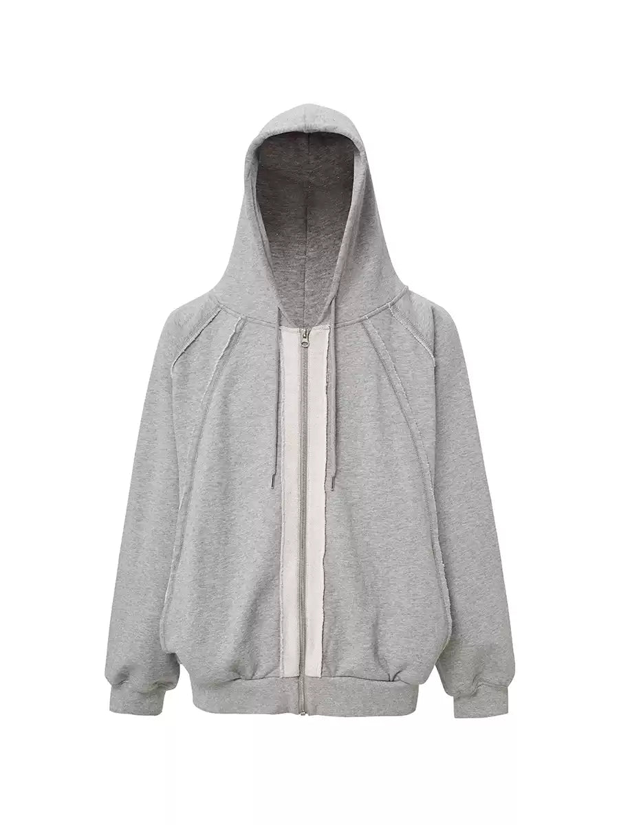 Glitter Panel Zip Hoodie — Grey, product view on white background