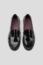 Glossy Gathered Leather Loafers - Black - view 5