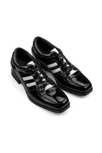 Glossy Stripe Leather Derby Shoes - Black (Men) - three-quarter pair view