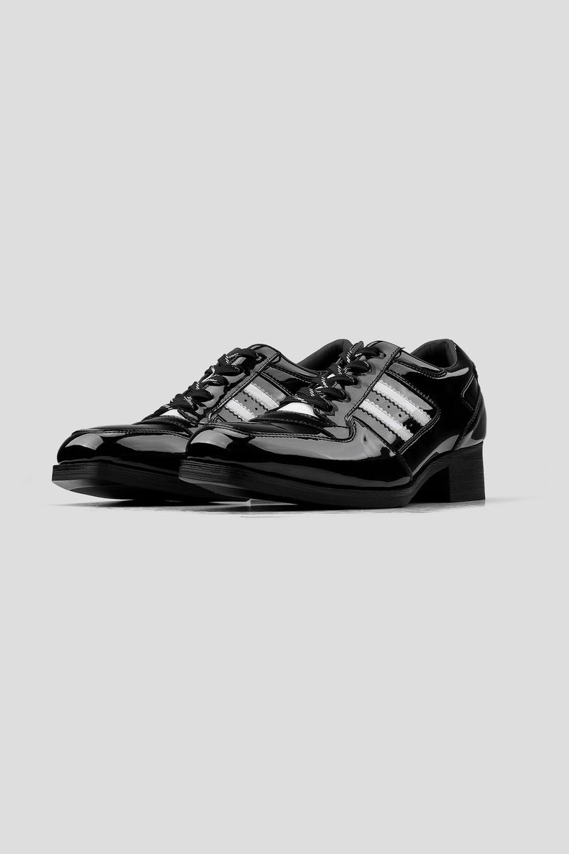 Glossy Stripe Leather Derby Shoes - Black (Men) - view 2