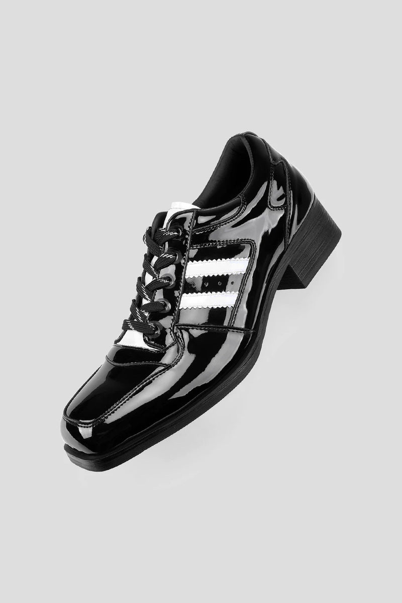 Glossy Stripe Leather Derby Shoes - Black (Men) - view 4