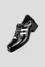 Glossy Stripe Leather Derby Shoes - Black (Men) - view 4
