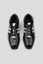 Glossy Stripe Leather Derby Shoes - Black (Men) - view 5