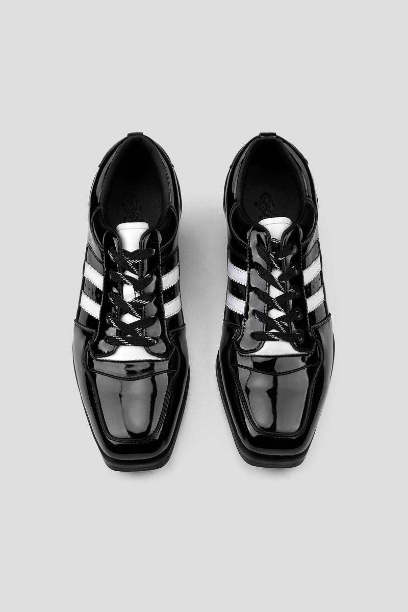Glossy Stripe Leather Derby Shoes - Black (Men) - view 5