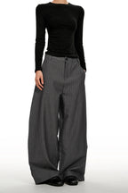Gray Pinstripe Curved Trousers - Gray Pinstripe