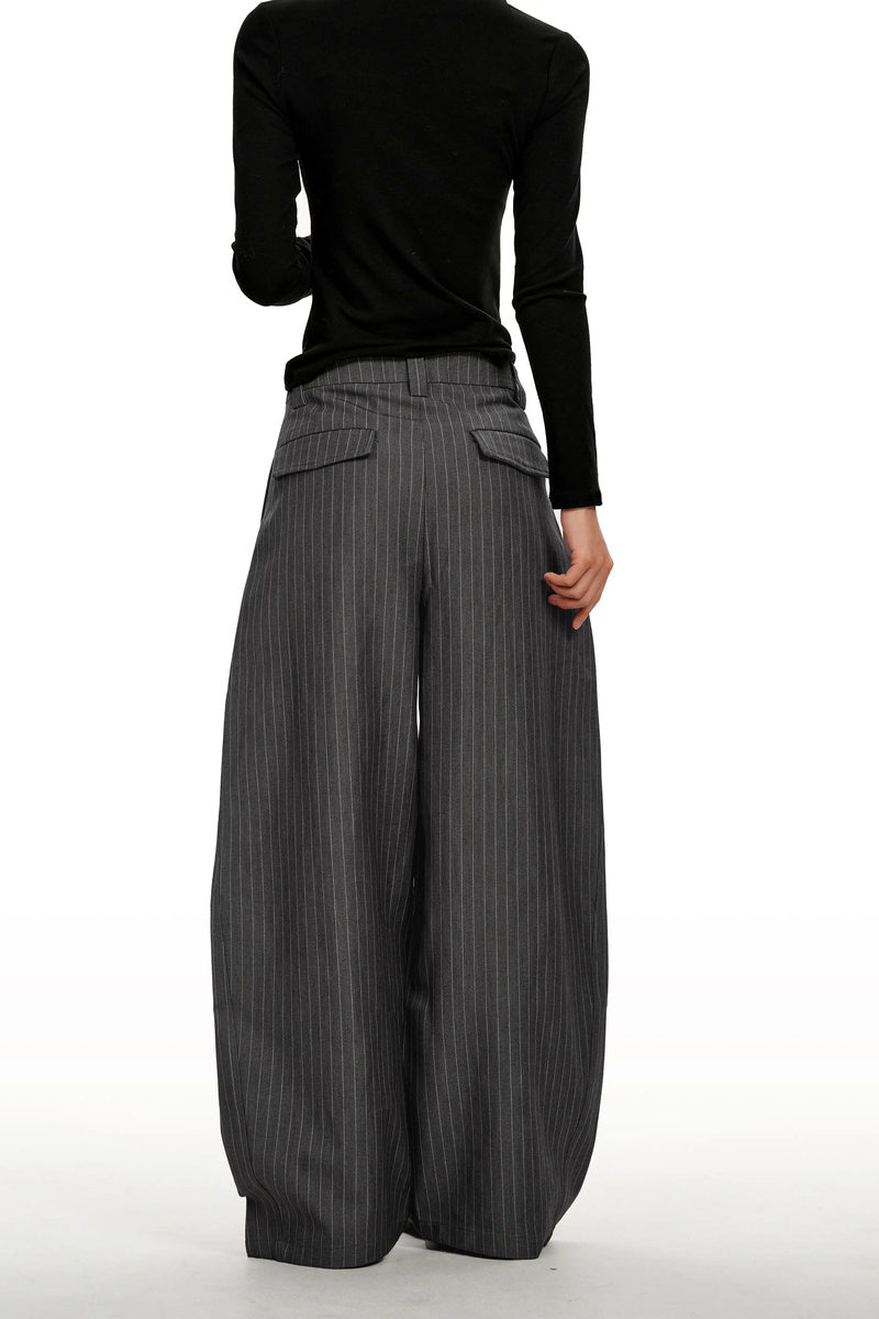 Gray Pinstripe Curved Trousers