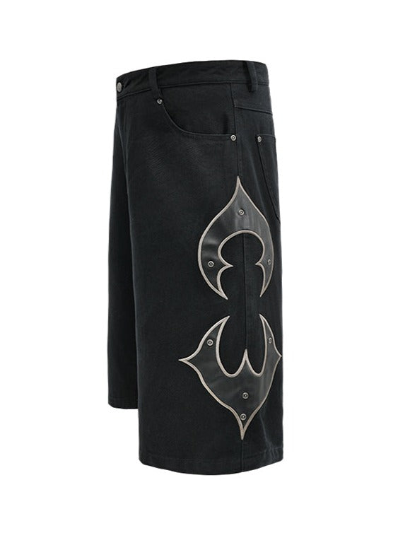 Embroidered Studded Denim Bermuda Shorts