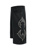 Embroidered Studded Denim Bermuda Shorts