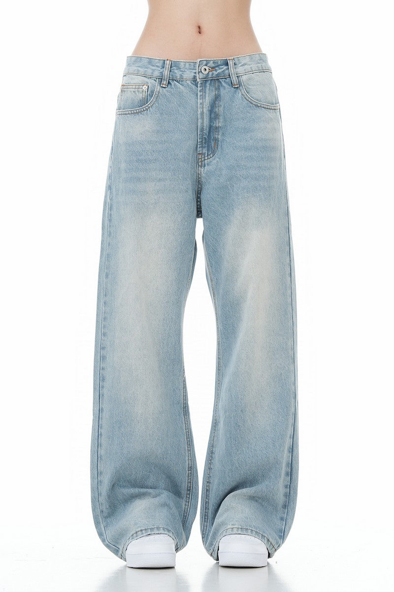 Washed Ice Blue Straight Jeans