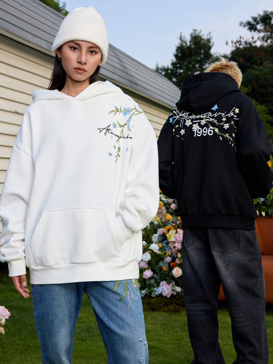 Floral Embroidered Graphic Hoodie