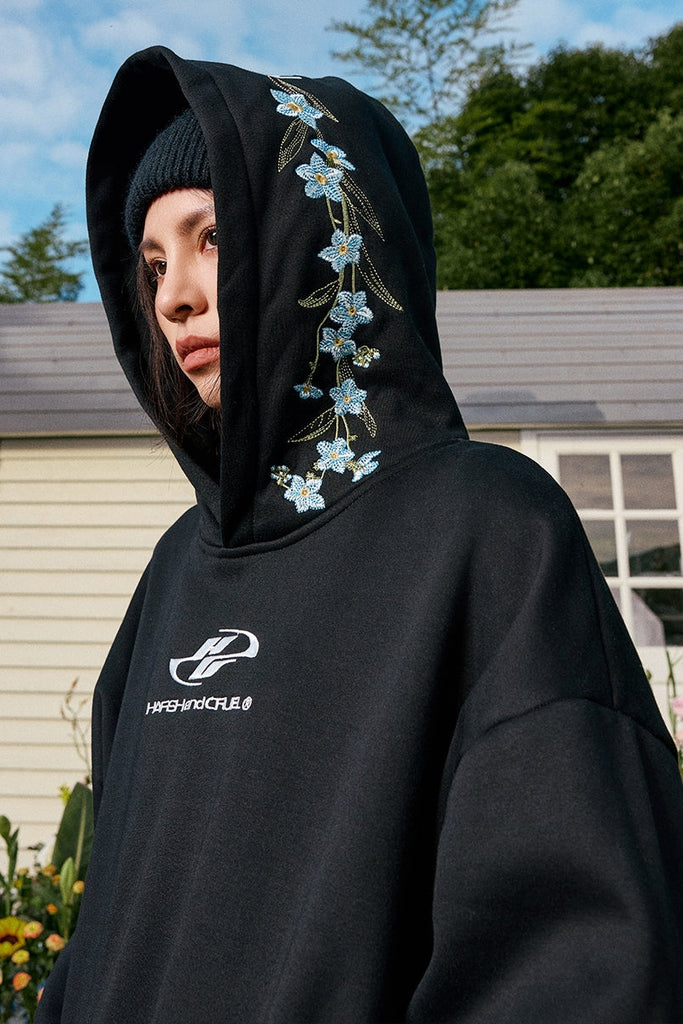 Floral Embroidery Logo Zip Up Hoodie – Harsh and Cruel