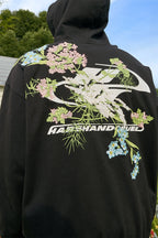 Floral Embroidery Logo Zip Up Hoodie