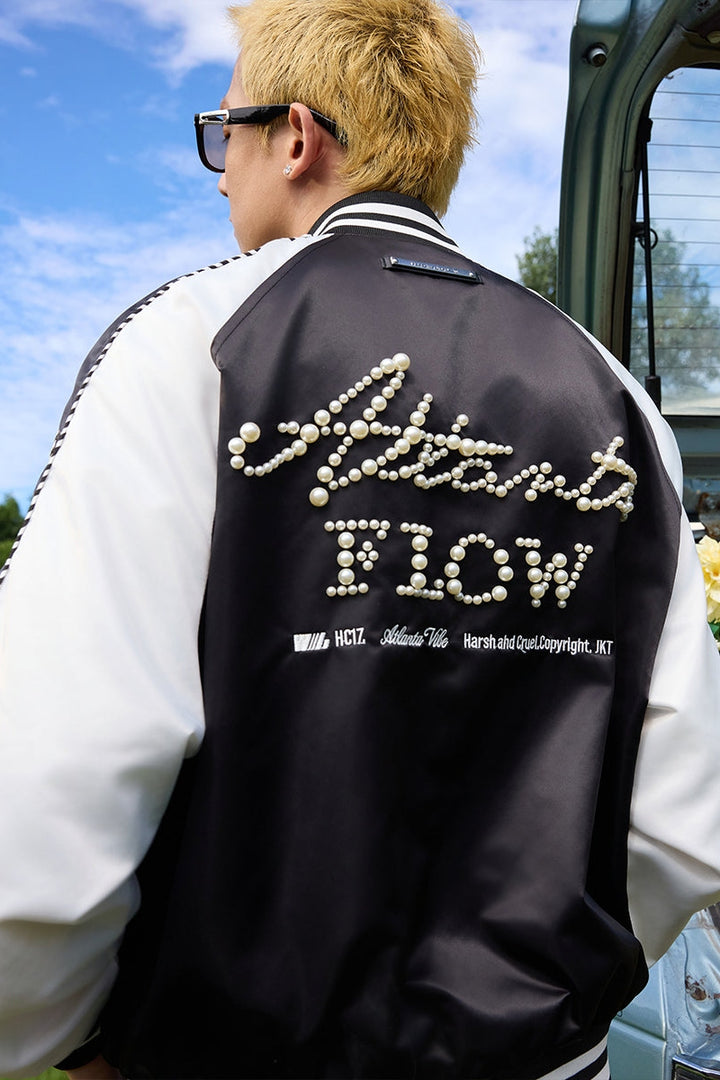 Vintage Pearl Embroidered Baseball Jacket