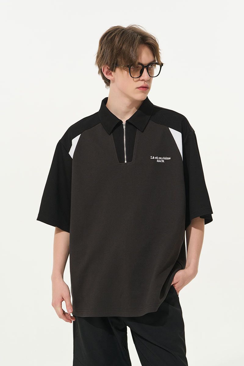 Patchwork Zipper Polo Shirt