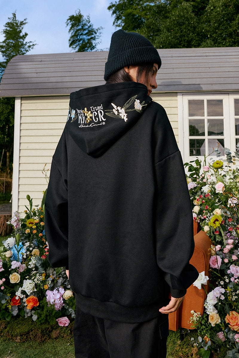 Floral Hood Embroidered Hoodie