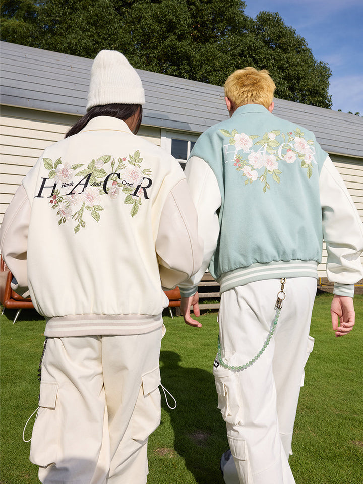 Floral Embroidered Script Baseball Jacket