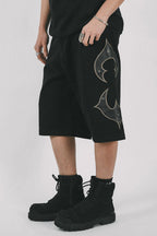 Embroidered Studded Denim Bermuda Shorts