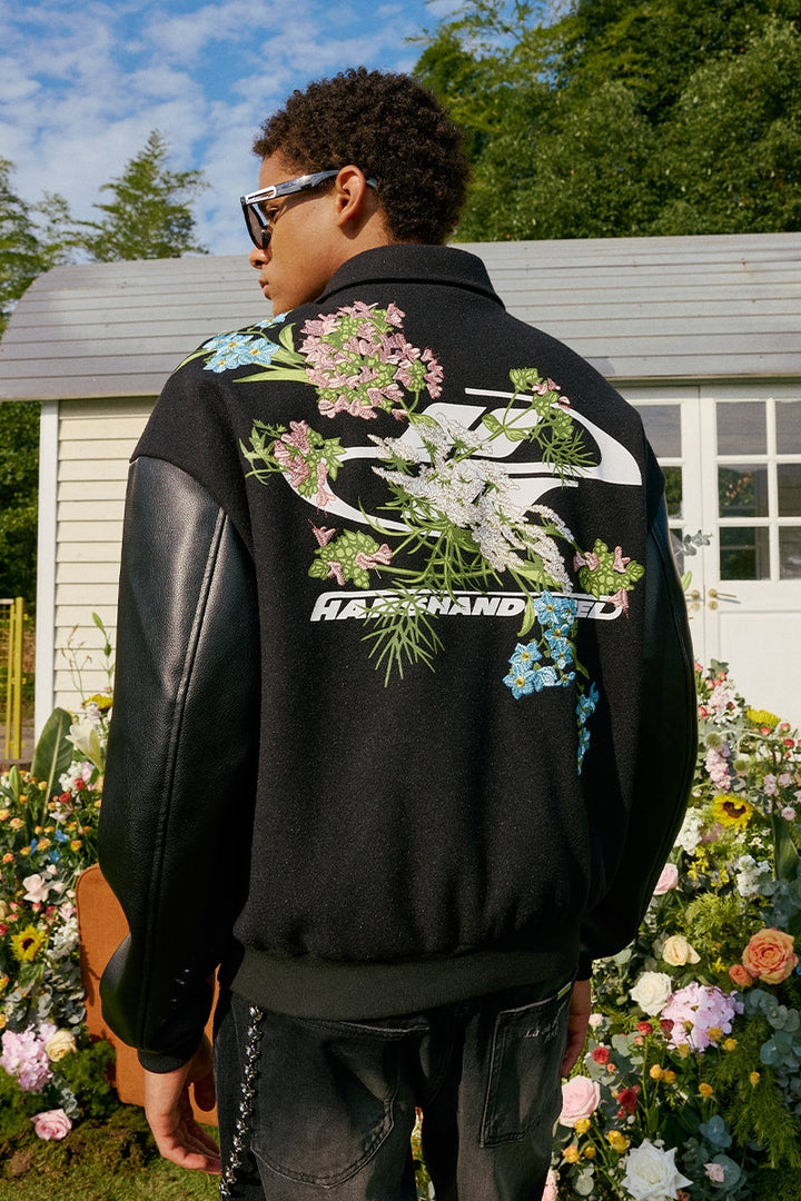 Floral Embroidery Logo Varsity Jacket