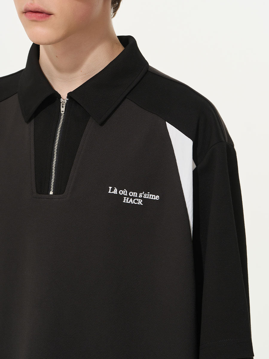 Patchwork Zipper Polo Shirt