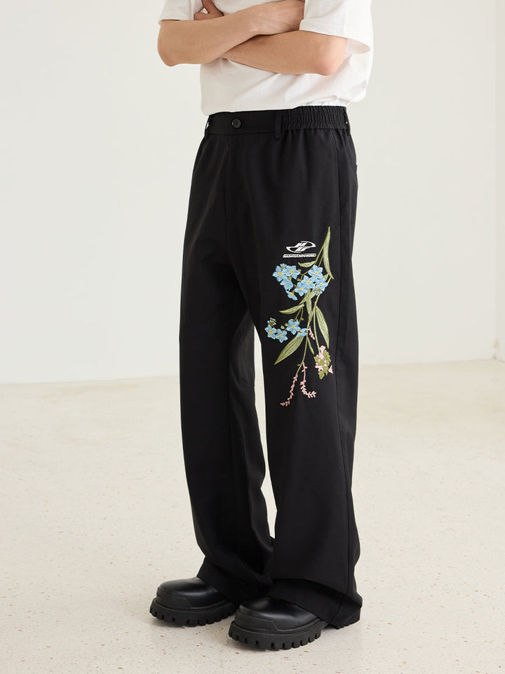 Floral Embroidery Slim Trousers