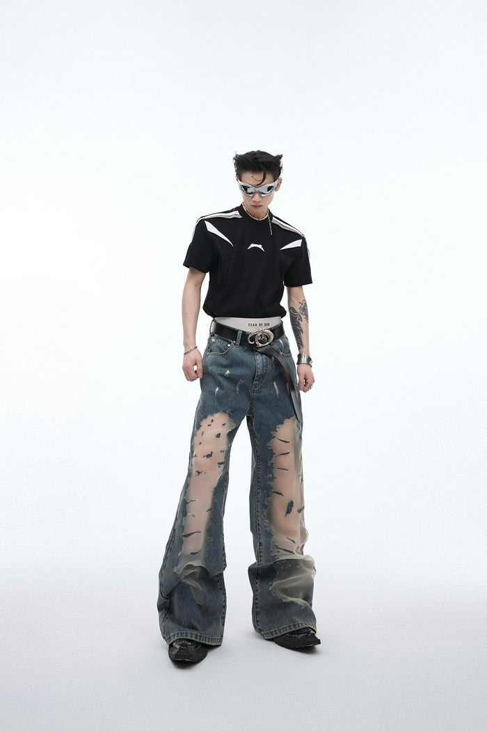 Mesh Stitching Loose Denim