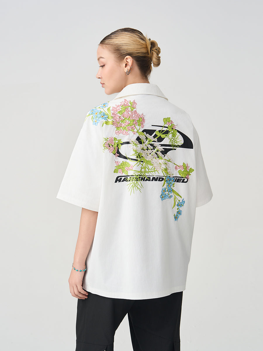 Floral Embroidery Knots Cuban Shirt