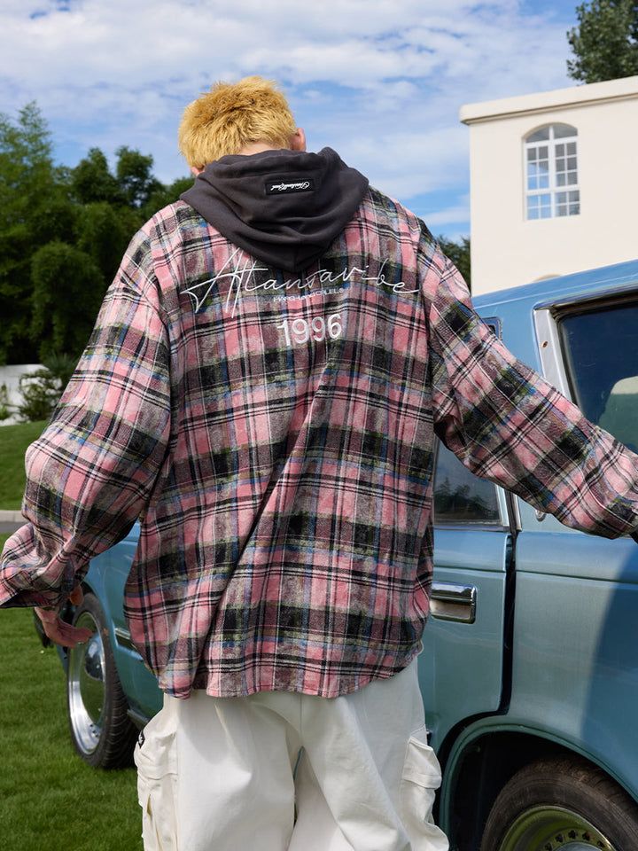 Handwritten Plaid Hooded Shirt