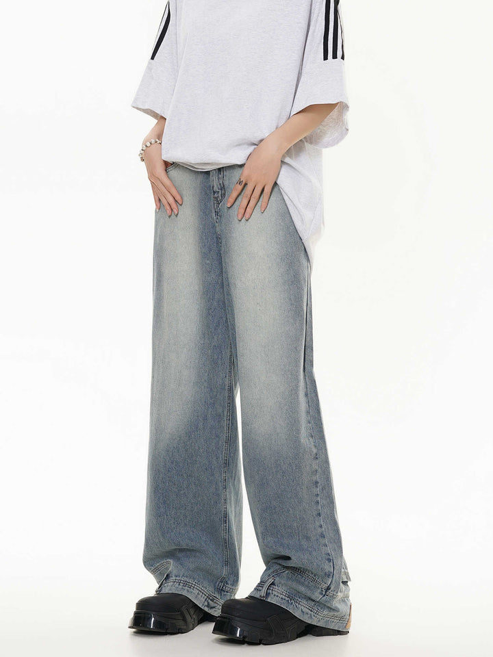 Inverted Washed Wide-Leg Jeans