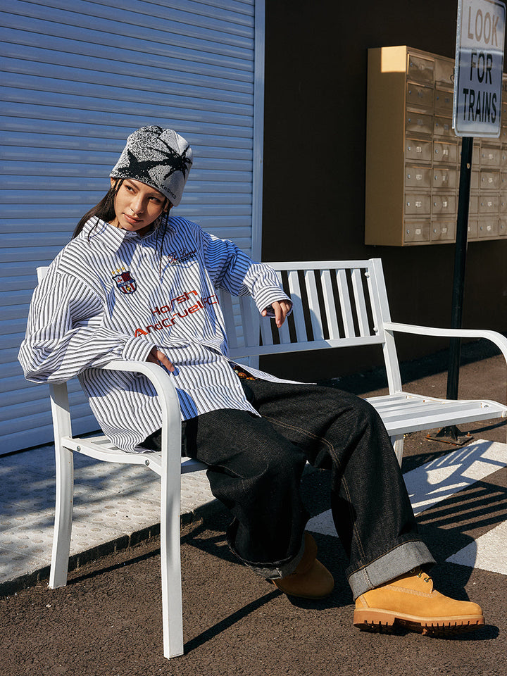 Striped Oversized Embroidered Shirt