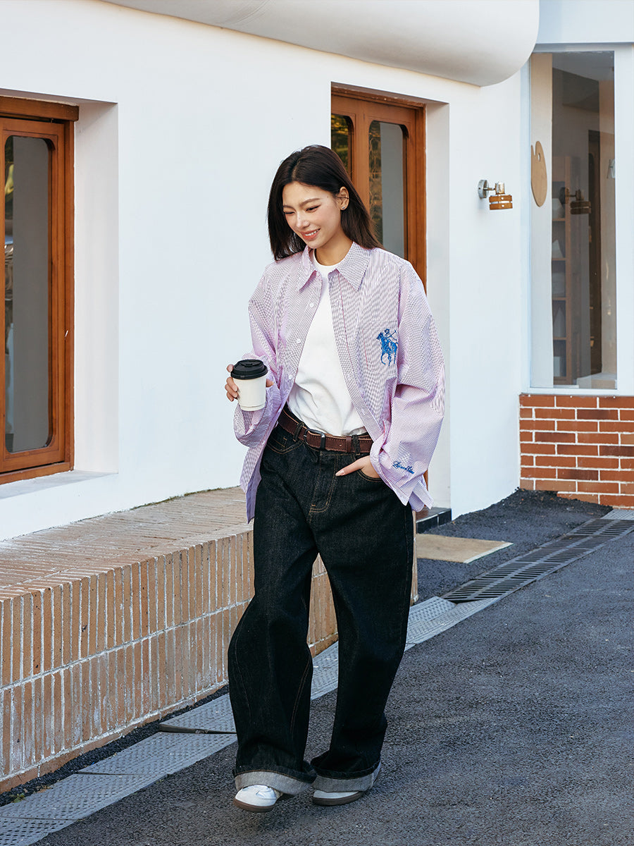 Vintage Striped Embroidered Shirt