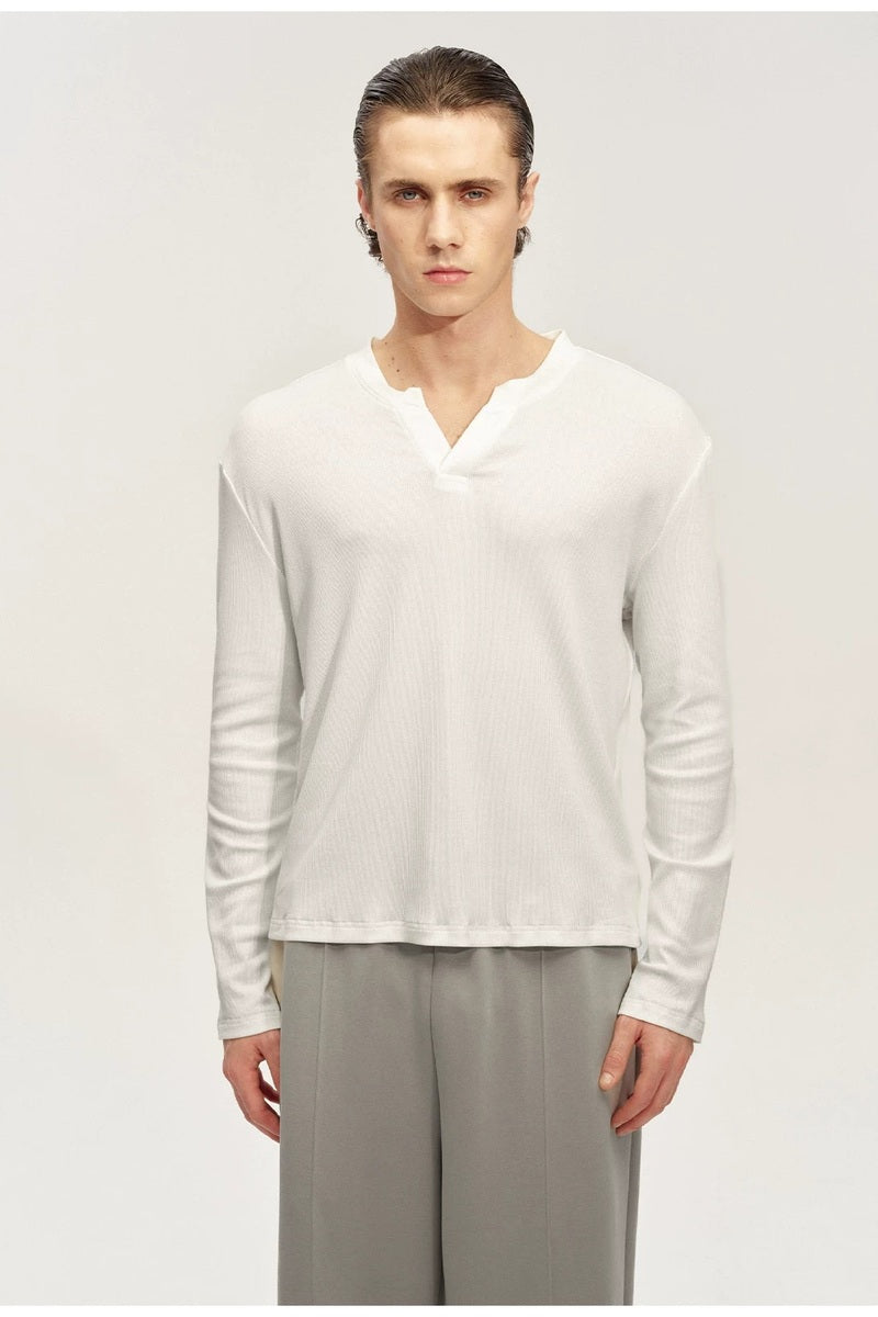 Ribbed V-Neck Long Sleeve — original product photograph