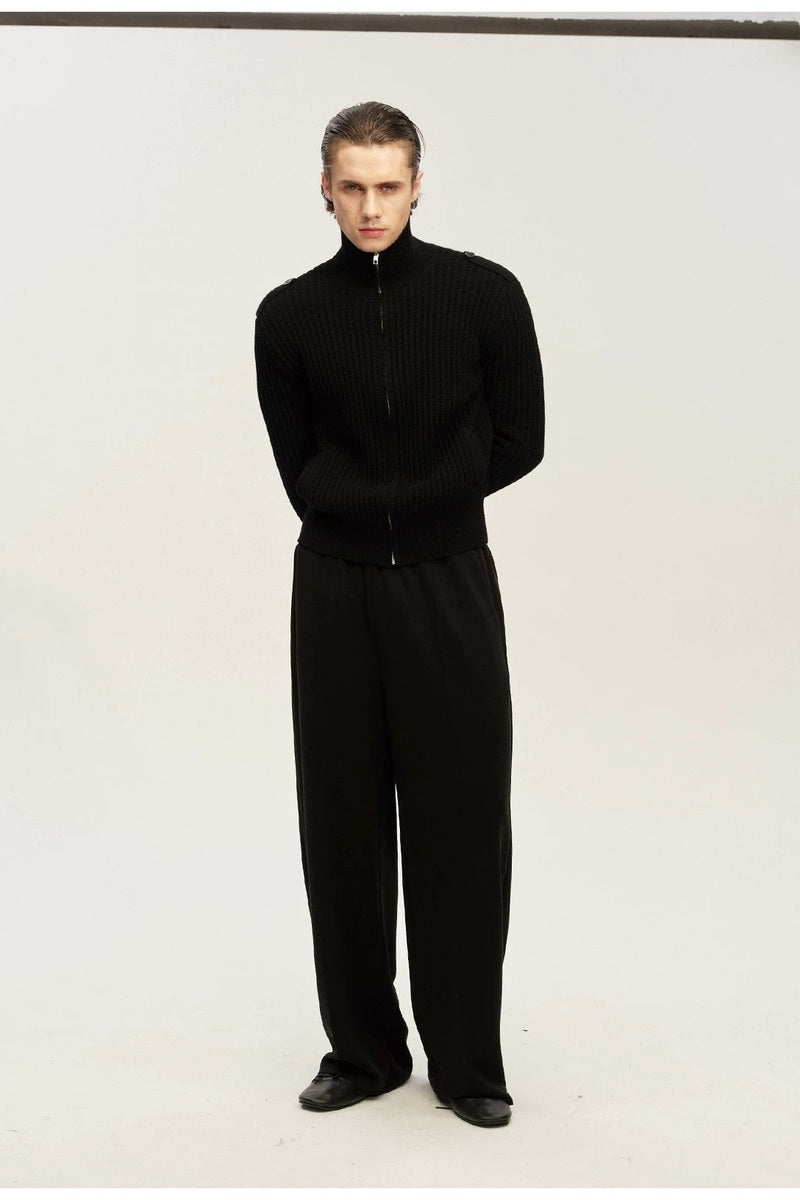 Epaulet Ribbed Zip Cardigan — original product photograph