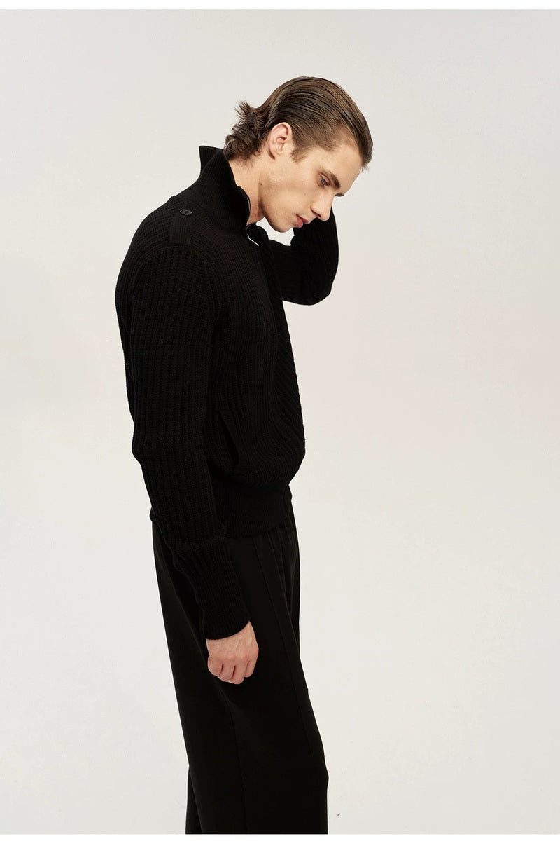 Epaulet Ribbed Zip Cardigan — original product photograph