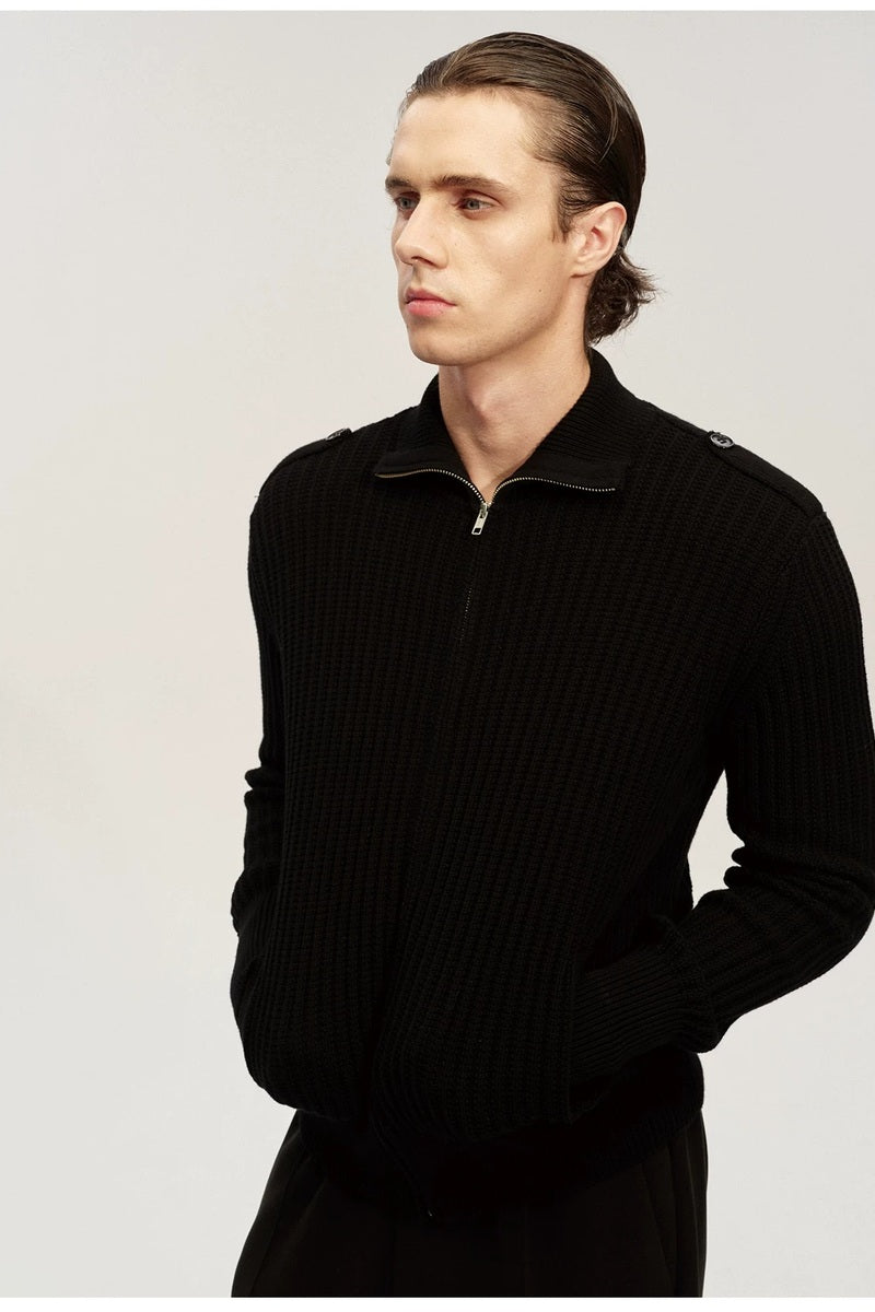 Epaulet Ribbed Zip Cardigan — original product photograph