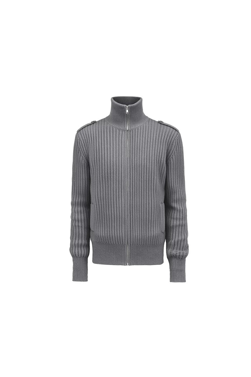 Epaulet Ribbed Zip Cardigan — original product photograph