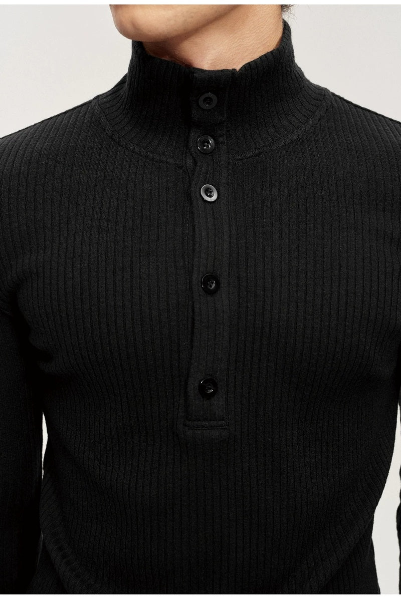 Button Neck Ribbed Sweater — original product photograph
