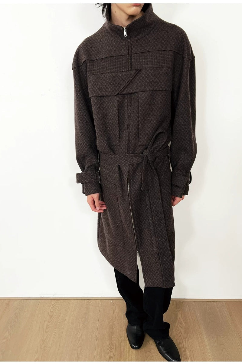 Belted Check Magnetic Closure Coat — original product photograph