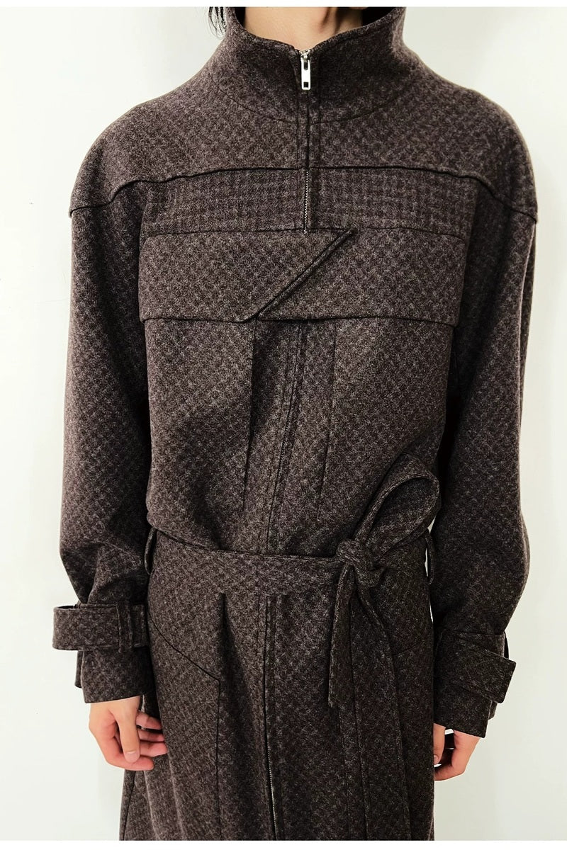 Belted Check Magnetic Closure Coat — original product photograph