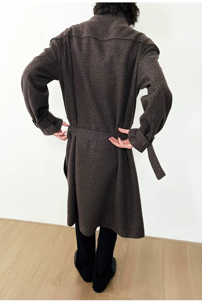 Belted Check Magnetic Closure Coat — original product photograph