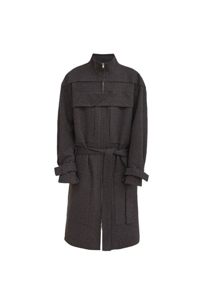 Belted Check Magnetic Closure Coat — original product photograph