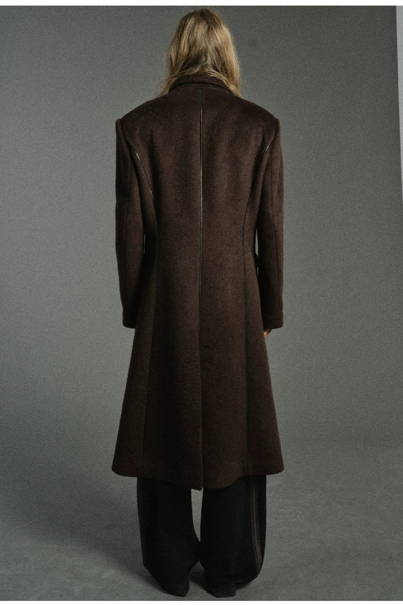 PU Trim Tailored Wool Blend Coat — original product photograph