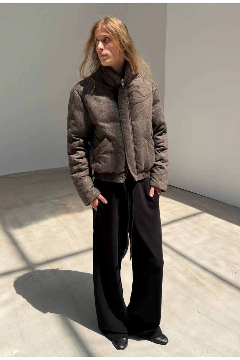 Layered Collar Plaid Down Jacket — original product photograph
