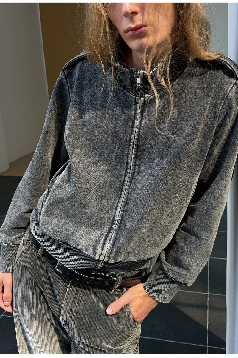 Washed Epaulet Zip Sweatshirt — original product photograph